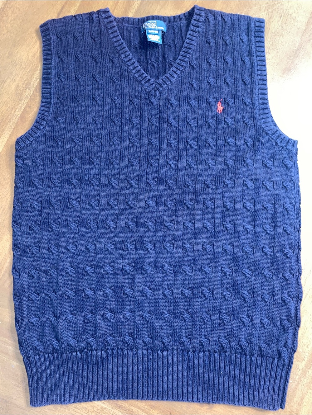Polo by Ralph Lauren Navy Cable-Knit V-Neck Sweater Vest with Red Pony